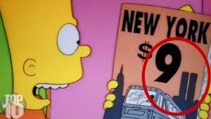 De 9/11 aanslagen zijn in allerlei films en tv-series aangekondigd, zoals hier bij de Simpsons.