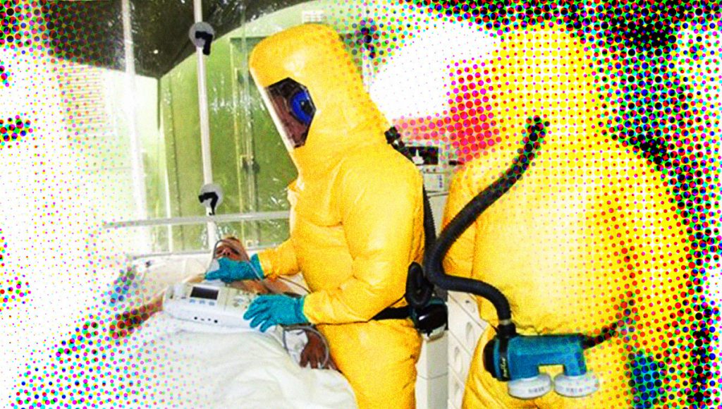 wetenschappers in biohazard pakken in ziekenhuis